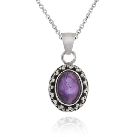 Sterling Silber mit Cabochon Echt Amethyst Stein Anhänger