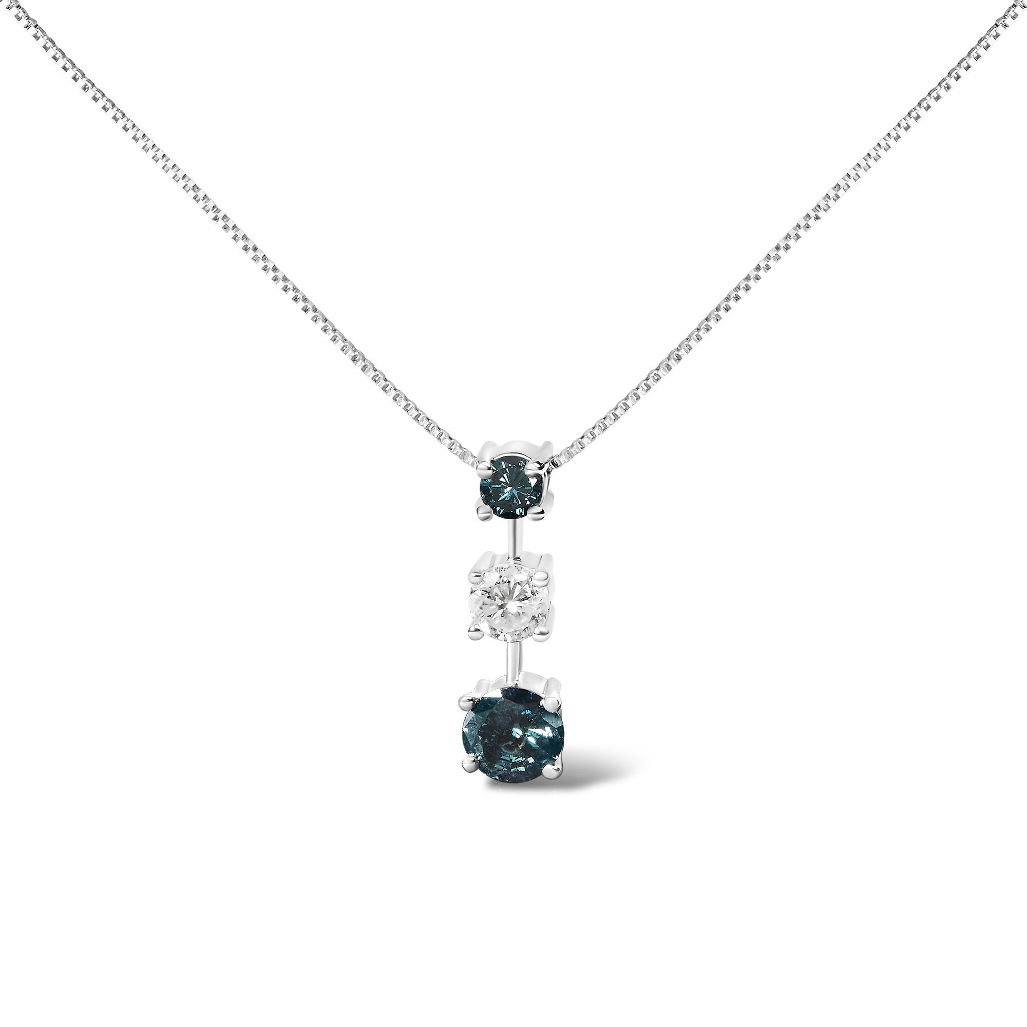 14 Karat Weißgold 1 1⁄2 Cttw behandelt blau und weiß Diamant 3 - Stein 18