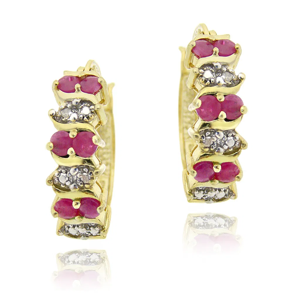 18 Karat Gold über Sterling Silber Ruby & Diamond Accent Hoop Ohrringe