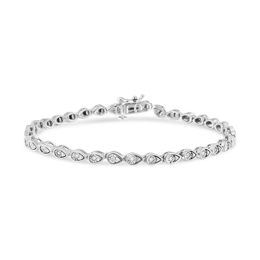 .925 Sterling Silber 1 / 10 Cttw Round-Cut Diamond Pear Link 7.25