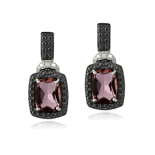 Sterling Silber 3,8 ct Garnet & Black Diamond Akzent Rechteck Dangle Ohrringe