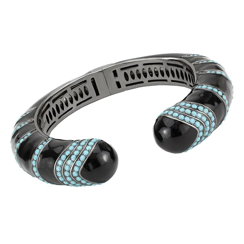 LO4323 - TIN Cobalt Schwarz Brass Armband mit Top-Grade - Kristall in Türkis