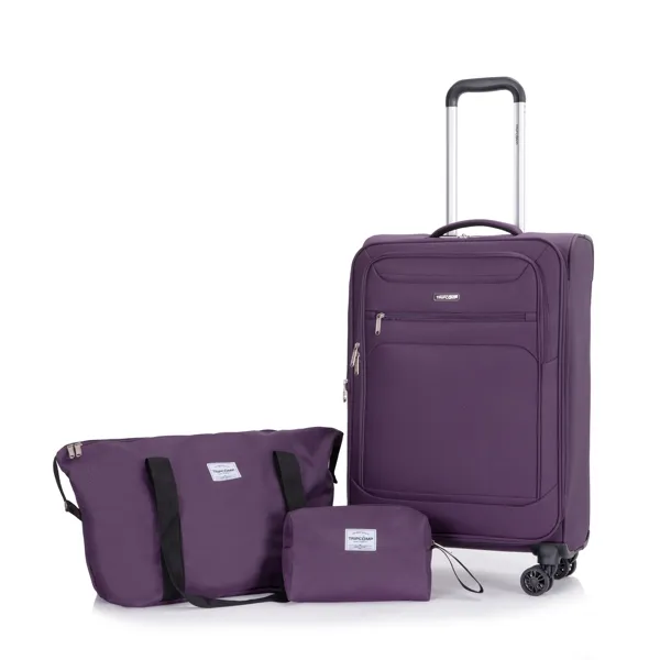 3-Stückset (18 / Travelbag / Toilettentasche), Softshell Koffer Spinner Räder Terylen Polyester Gepäck Sets Tragen auf Koffer Gepäck Leichtgewicht Durable Koffer PURPLE