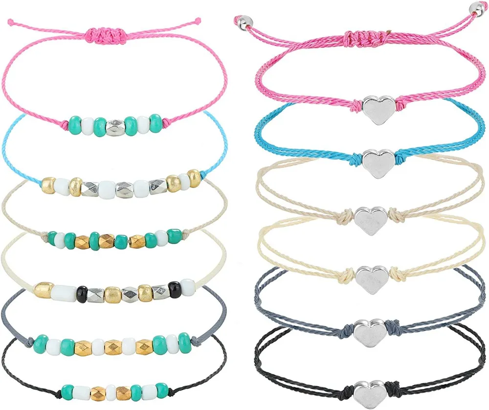 12pcs Farbe Matching Armbänder Ozean Welle Armband verstellbar wasserdicht Handgefertigte Strand geflochten Seil Freundschaft Armband Set Handgefertigtes Geschenk für Frauen und Männer
