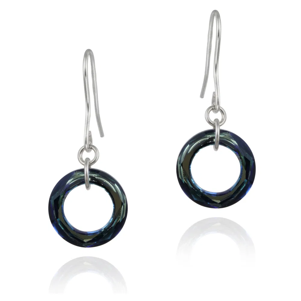Sterling Silber Bermuda Blau Swarovski Elemente Circle Dangle Ohrringe