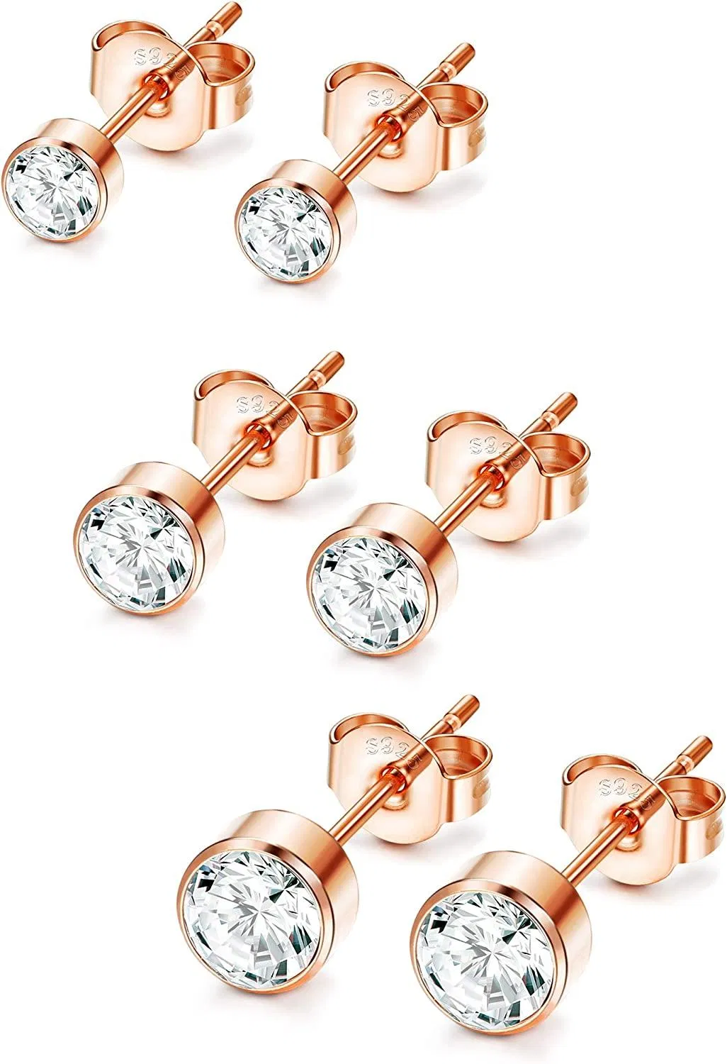 3 Paare 925 Sterling Cubic Zirkonia Stud Ohrringe Set für Frauen Mädchen kleine runden Schnitt CZ Ohrringe Schlaf Basic Stud Ohrringe Hypoallergen Gold / 3 - 5MM