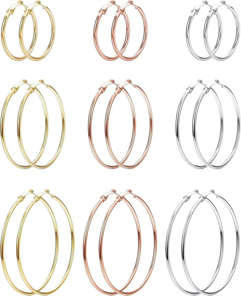 9 Paare Edelgold Hoop Ohrringe für Frauen große große Schleifen goldplatte Ohrringe Chic Mode 30mm - 50mm