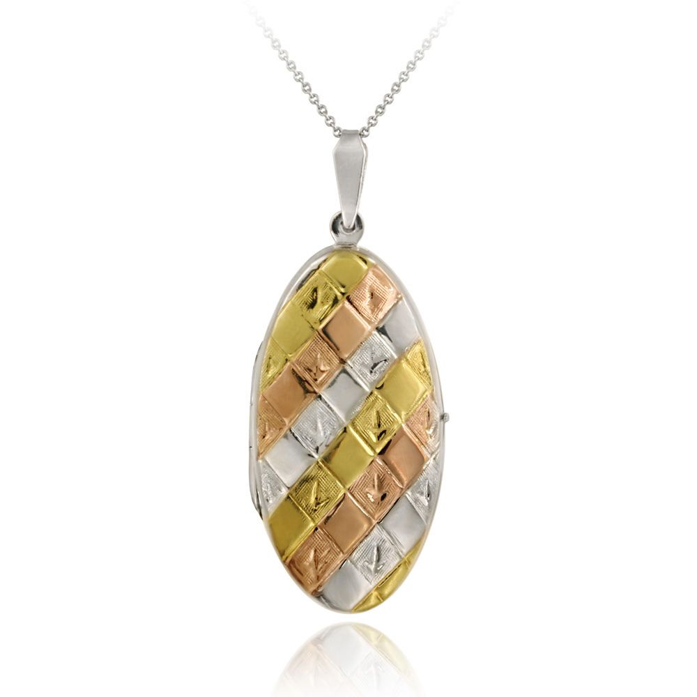 Sterling Silber Tri-Color Weben Oval Locket Anhänger