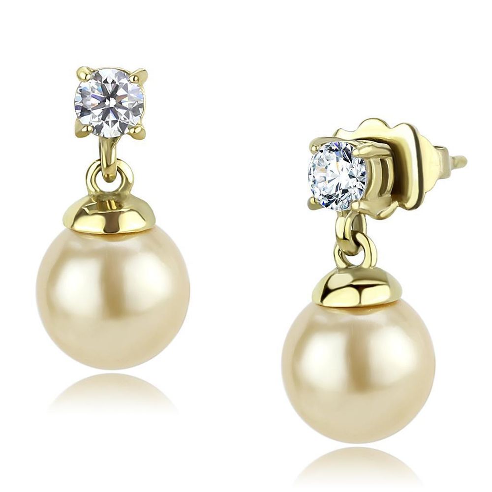 TK3480 - IP Gold (Ionenplating) Edelstahl Ohrringe mit synthetischer Perle in Champagner