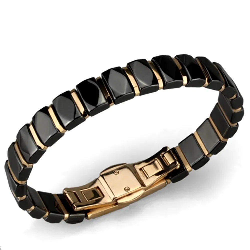 3W992 - IP Rose Gold (Ion Plating) Edelstahl Armband mit Keramik in Jet