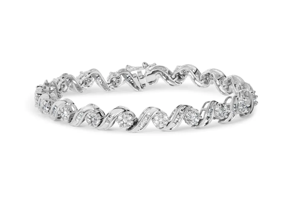 14 Karat Weißgold 2,00 Cttw Diamant Cluster und Spiral Link Armband (I-J Farbe, I1 - I2 Klarheit) - 7