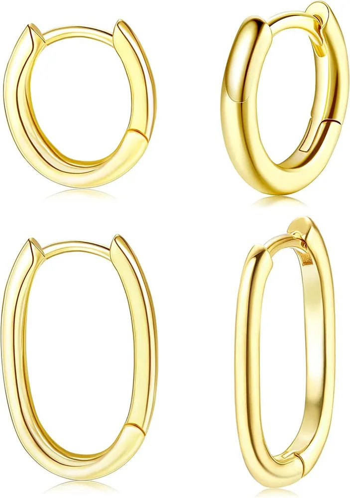 2 Paare 14K Gold Huggie Hoop Ohrringe winzige ovale Quadrat Hoop Ohrringe mit kubischem Zirkonia geometrisches U-förmiges Rechteck Ohrringe Hoop für Frauen Mädchen