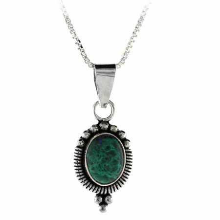Sterling Silber Azurite Bali Perlen Oval Anhänger