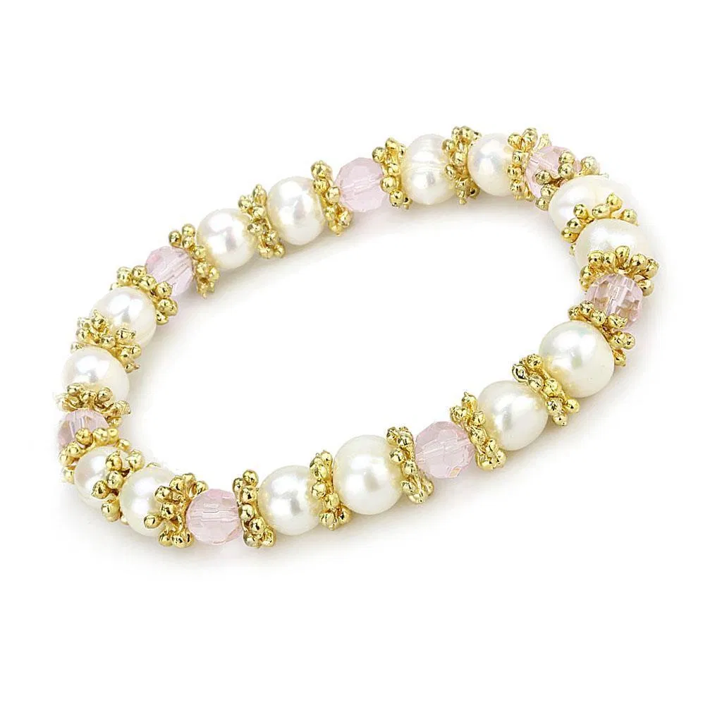 LO4655 - Antike Silber-weißes Metallarmband mit synthetischer Perle in Rose
