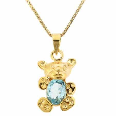 18 Karat Gold über Sterling Silber 1,5 Karat Blau Topaz Teddy Bär Halskette