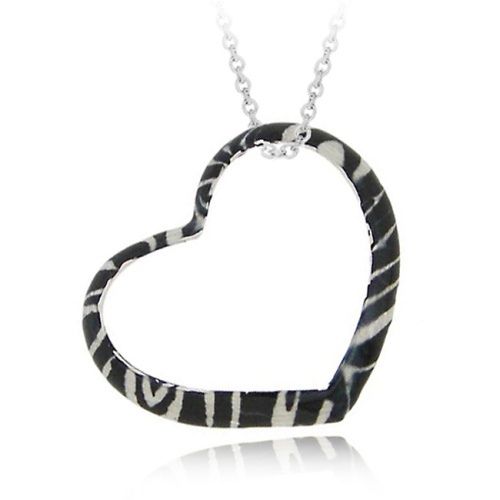 Sterling Silber Emaille Zebra Muster Herz Anhänger