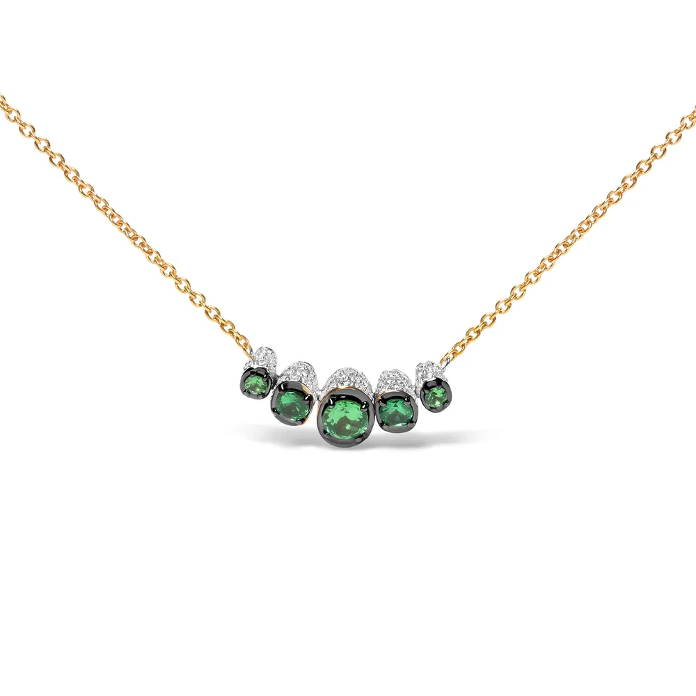 18 Karat Rosengold 3/4 Cttw Pflaster Diamanten und Grün Tsavorit Edelstein Curved Bar Choker Halskette (G-H Farbe, SI1 - SI2 Klarheit) - Verstellbar bis zu 14