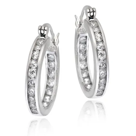 Sterling Silber 20mm Kanal Set CZ Hoop Ohrringe