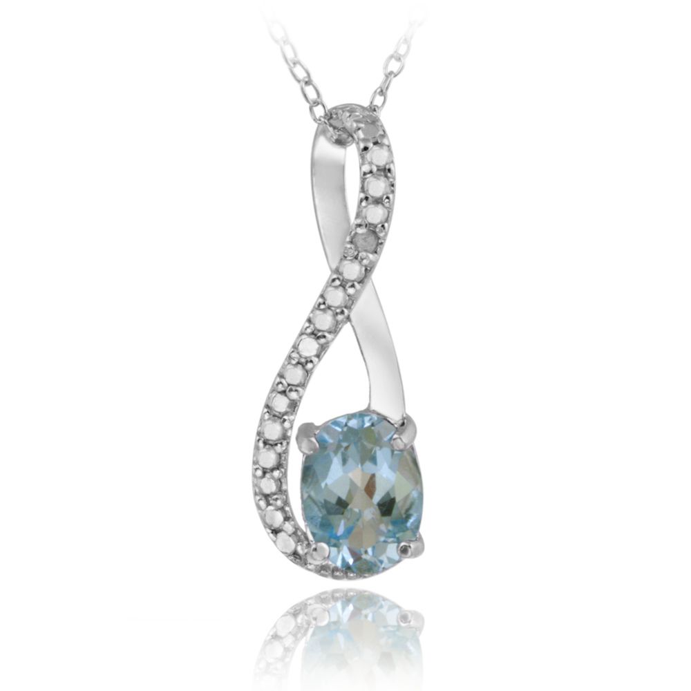 Sterling Silber Blau Topaz & Diamant Akzent Twist Anhänger