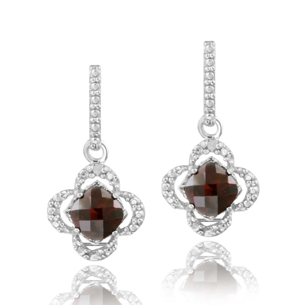Sterling Silber Garnet & Diamond Accent Flower Dangle Ohrringe