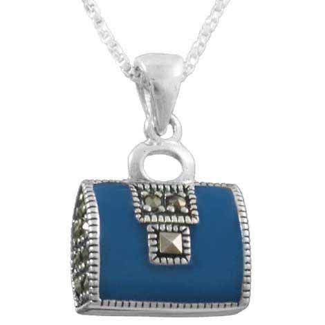 Sterling Silber Marcasit & Blue Enamel Tasche Anhänger