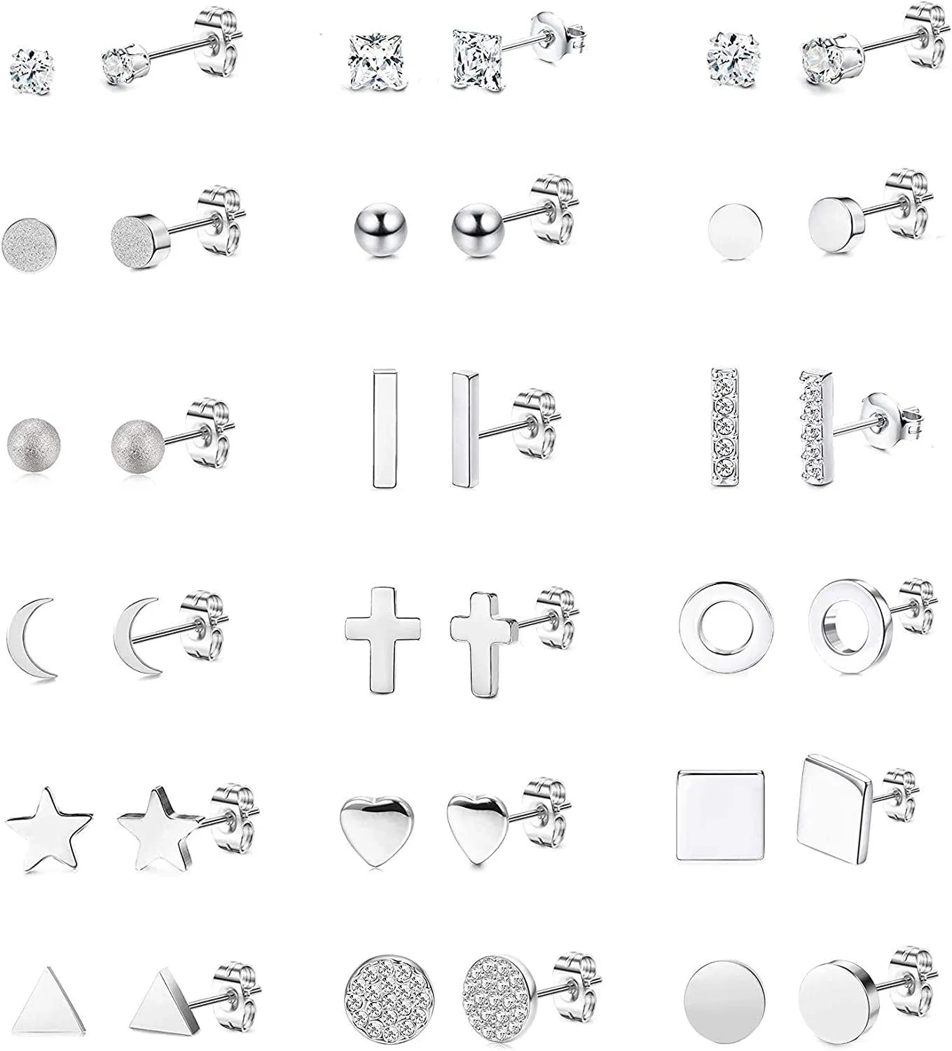 18 Paare Edelstick-Stap Ohrringe Set für Frauen Mädchen winzige Ball-Ohrringe CZ-Stap Bar-Ohrringe süße Herz-Stern - Ohrringe Mond-Knorpel - Ohrringe Piercing Schläfer kleine Stud-Ohrringe Set