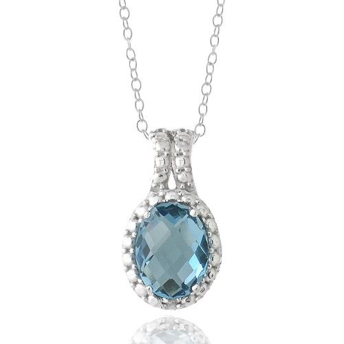 Sterling Silber 1,5 Karat London Blue Topaz & Diamond Accent Oval Halskette