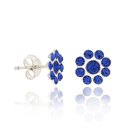 Sterling Silver 5mm Royal Blue Rhinestone Sparkle Mini Kid Flower Stud Ohrringe