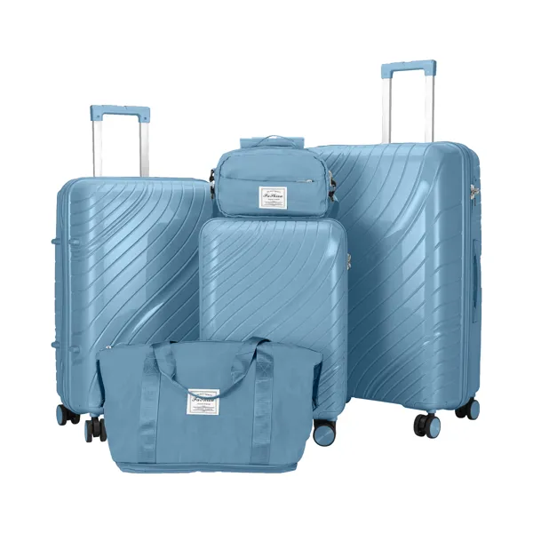 FCH Fünf-Teil - Koffer 20 - 24 - 28 Zoll Trolley Case + Handtasche Zwei-Teil - Koffer PP Trolley Case 20in 24in 28in PP Material Eisen Trolley Vollfarbe Himmelblau