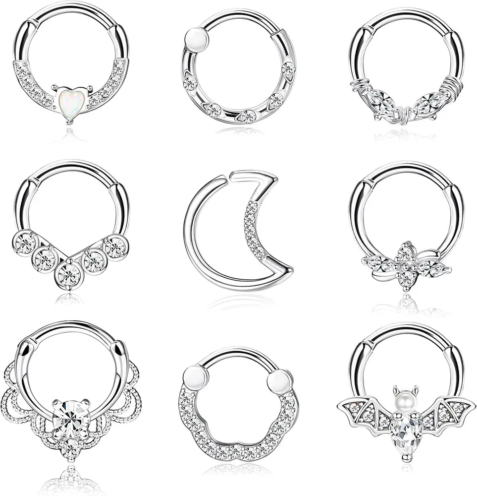 9 Stück 16G Septum Clicker Ringe Edelstahl Septum Septum Piercing für Frauen Knorpel Tragus Hoop Helix Daith Ohrringe Nasen Piercing Schmuck
