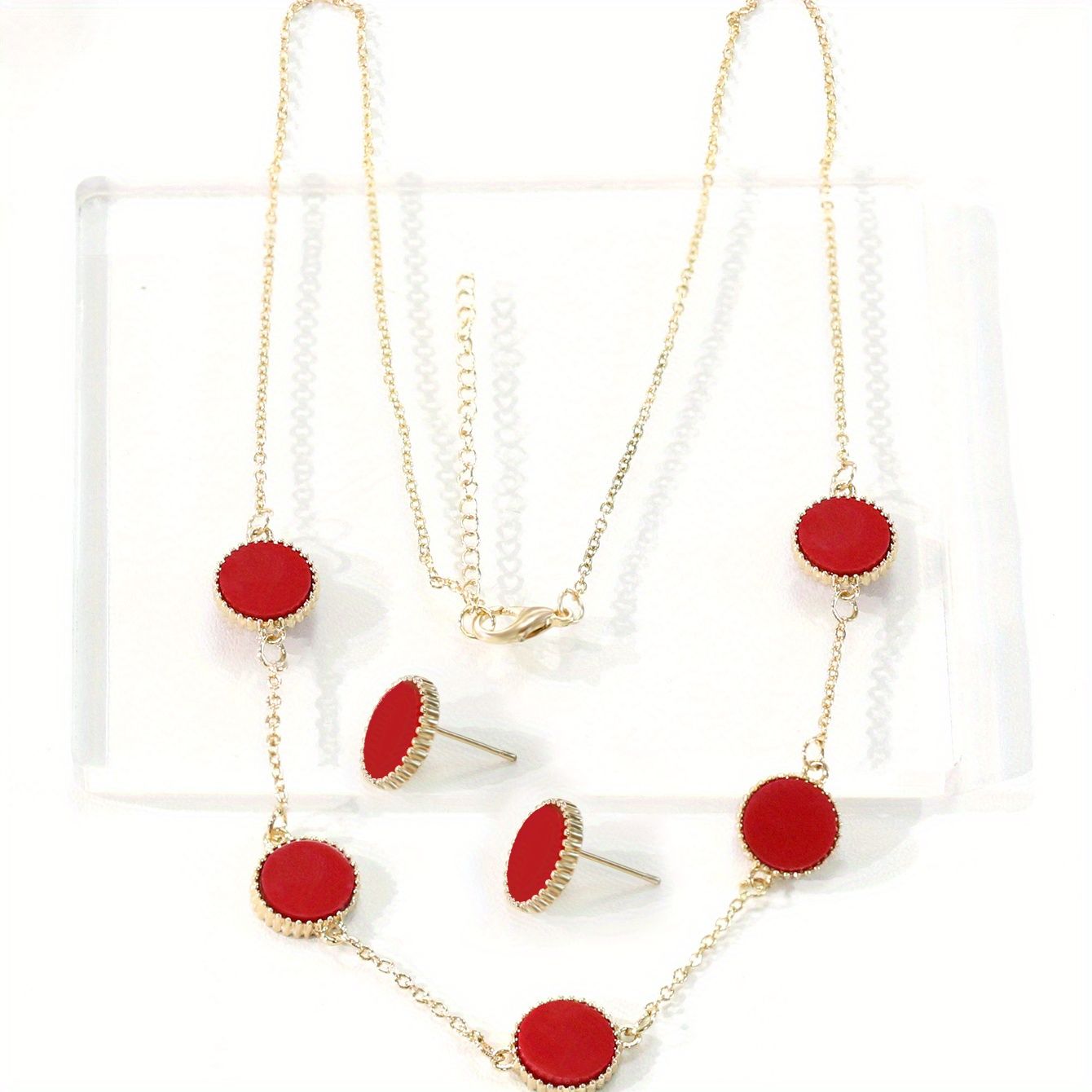 3pcs Ohrringe Plus Halskette Scharlachschmuck Set 18k Gold Plated Dainty Accessoires Für Weibliches Match Abend Party Cocktail Party Outfits Perfektes Weihnachtsgeschenk Für Ihr Mädchen