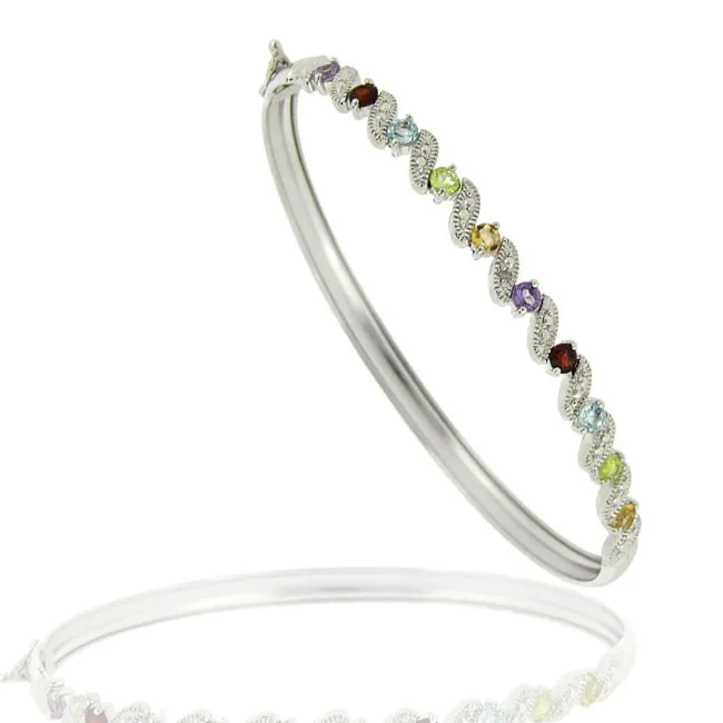 Sterling Silver Diamond Accented Multi Gemstone S Design Armband