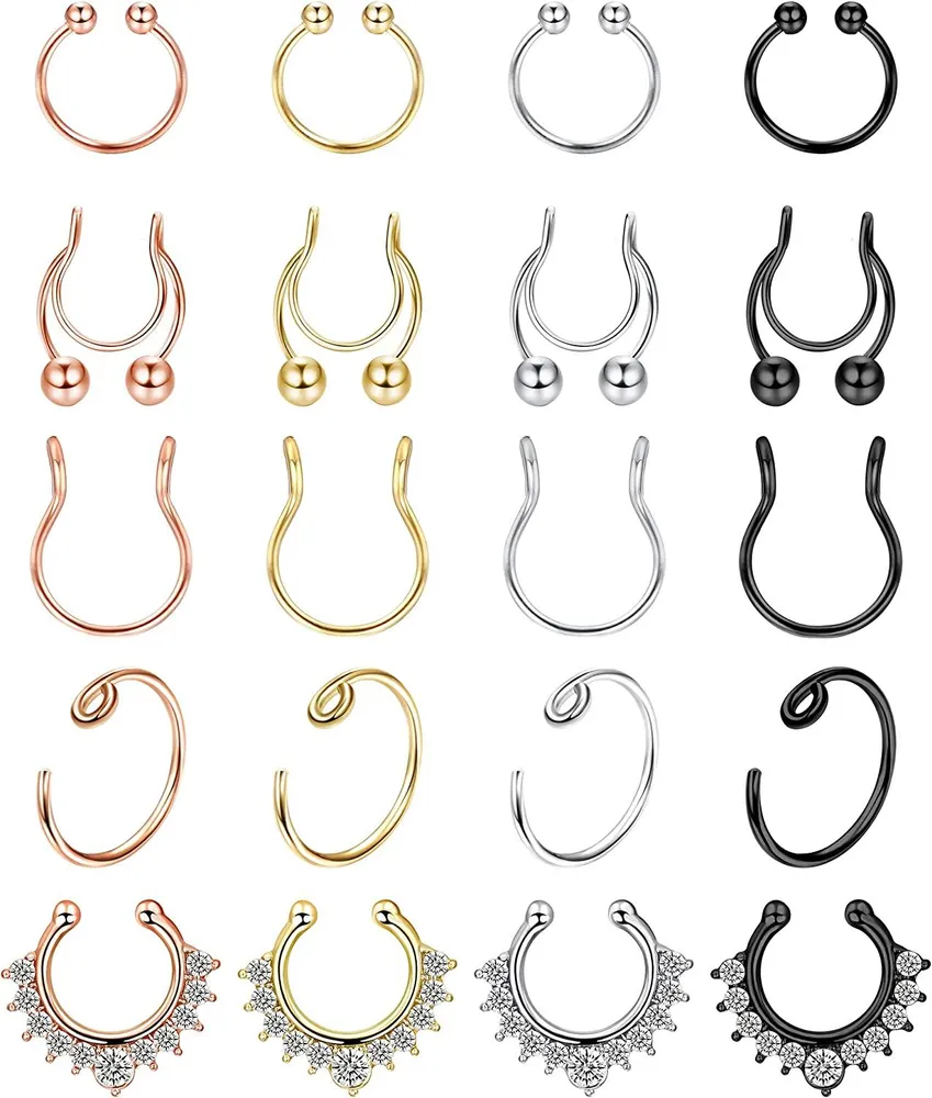 20 Stück Fake Septum Nasen Ringe Hoop Edelstahl Faux Lippen Ohr Nasen Septum Ring Nicht Piercing Clip auf Nasen Hoop Ringe für Frauen Männer Faux Body Piercing Schmuck