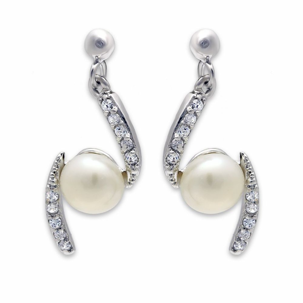 LO2044 Rhodium Brass Ohrringe mit Synthetisch in Weiß