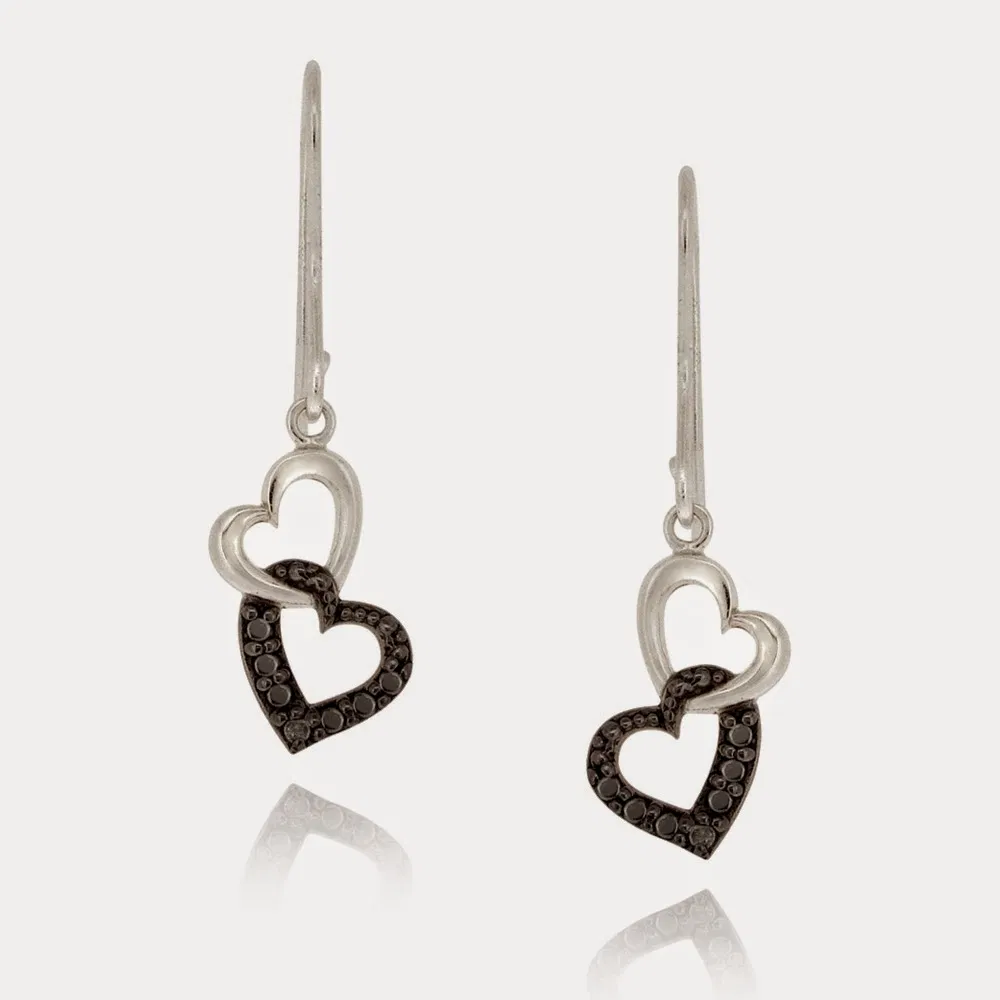 Black Diamond Accent Double Heart Dangle Ohrringe