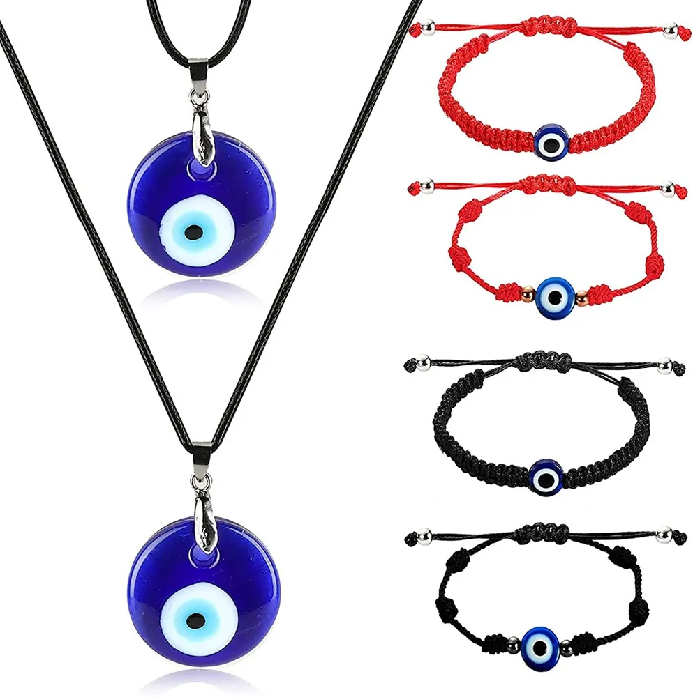 4pcs böse Auge Paar verstellbare Halskette Armband Set für Frauen Männer türkischer Schutz Lucky Love Anhänger Halskette Seine und ihre blauen Augen weben Armbänder Paare Geschenk
