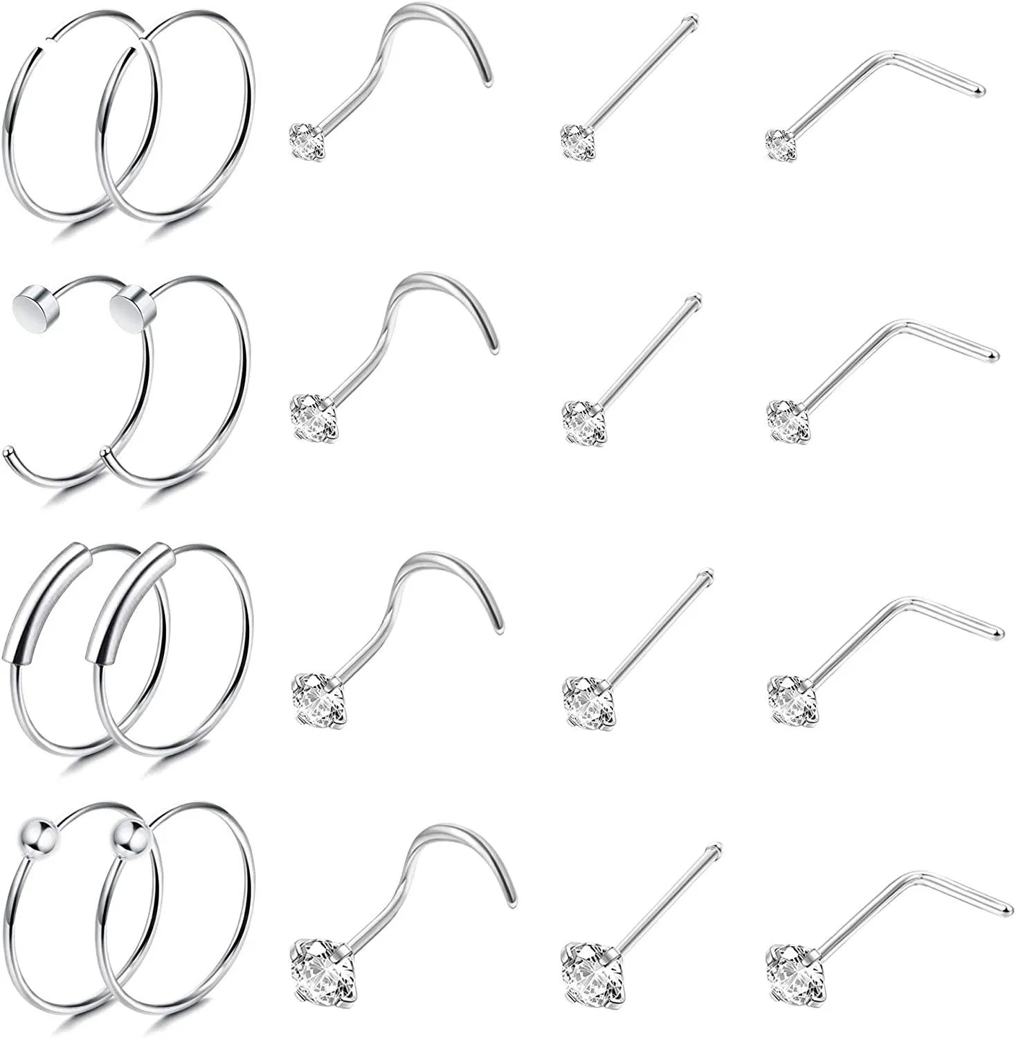 22G 20G 18G Nasenringe für Frauen Männer; Nasenloch-Piercing - Schmuckset; Chirurgie-Stahl - Nasenring-Schreifen; L-Form - Nasen-Stock; Schraube-Nase - Studs; Knochen-Nase - Studs