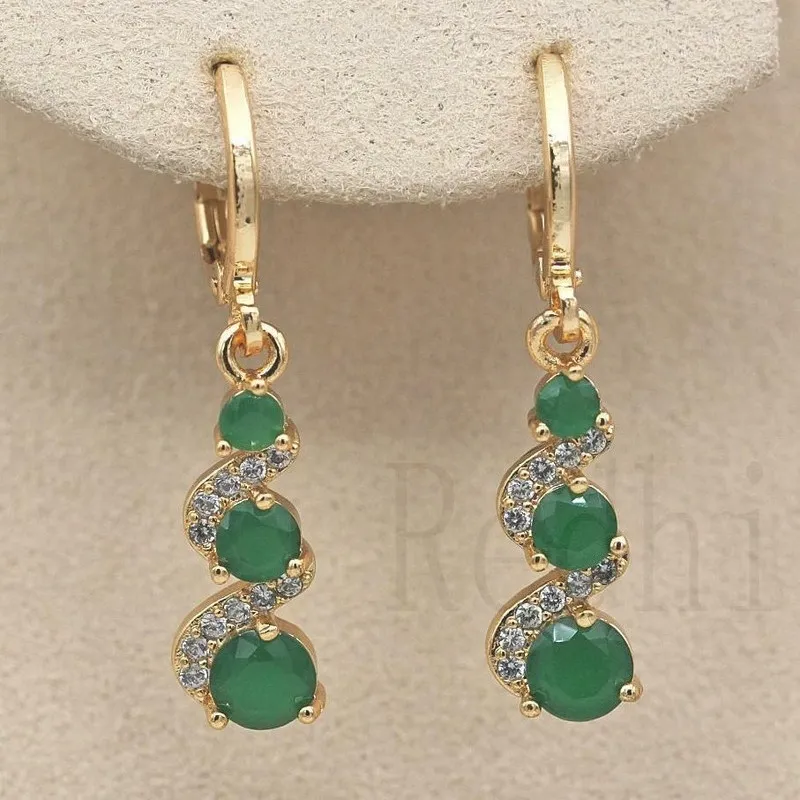 Vintage Swirl Round Green Stone Drop Dangle Ohrringe Damen Hochzeitsparty Dekor 14K Gold Plated 1Pair