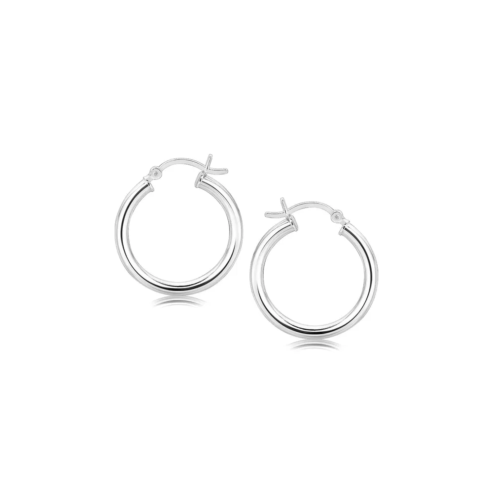 Sterling Silber polierte Hoop-Motif - Ohrringe mit Rhodiumplatzierung (3x20mm)