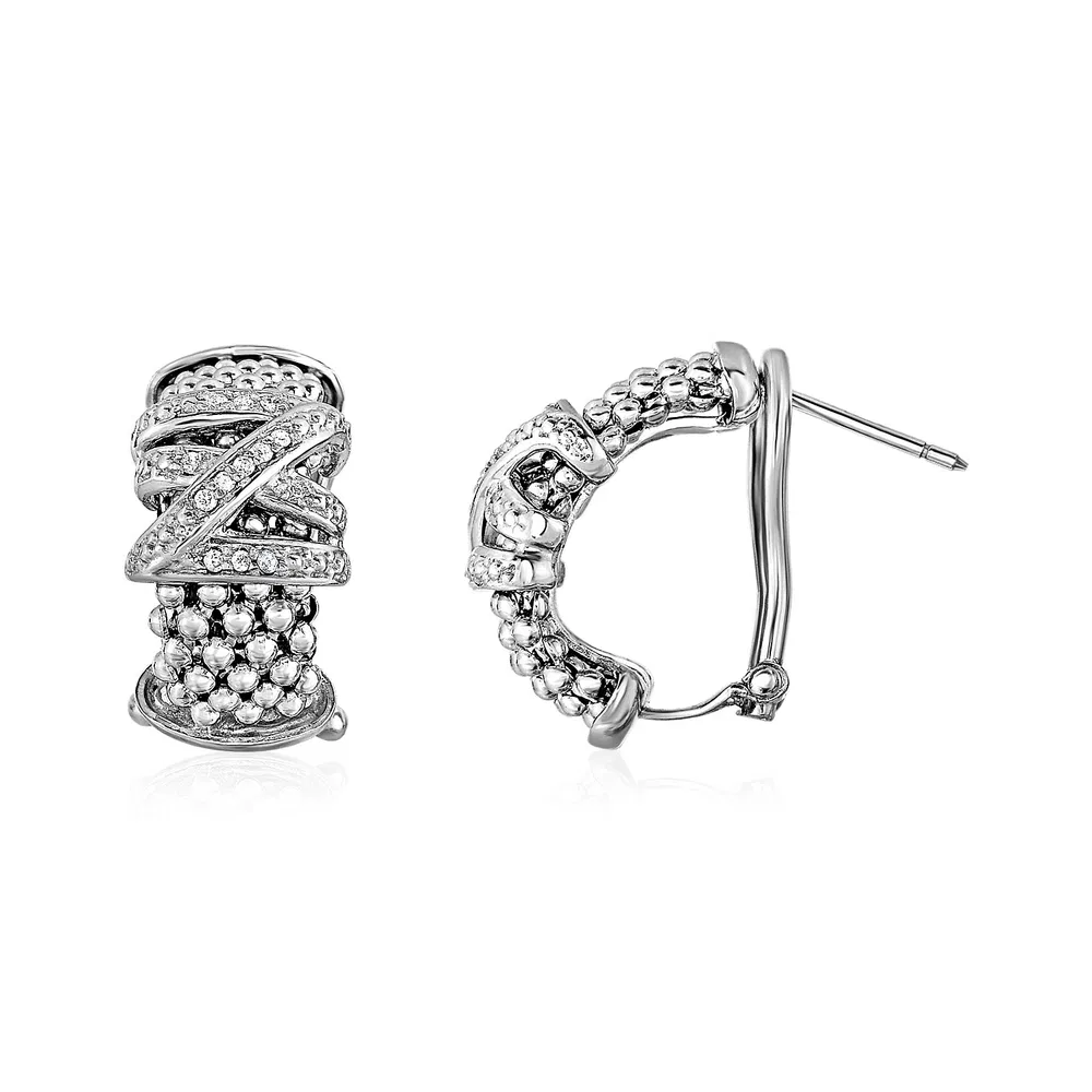 Popcorn Textur Ohrringe mit Crossover-Motiv und Diamanten in Sterling Silber