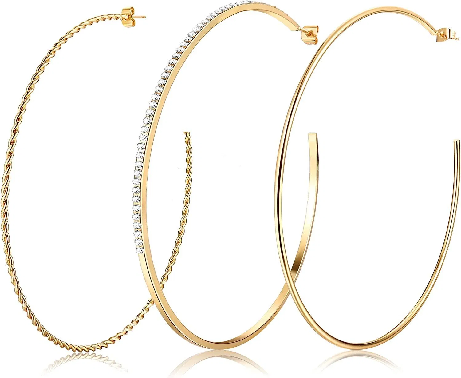 3 Paare Edelstahl Big Hoop Ohrringe für Frauen mit CZ Inlaid Twisted Open Hoop Ohrringe 100mm