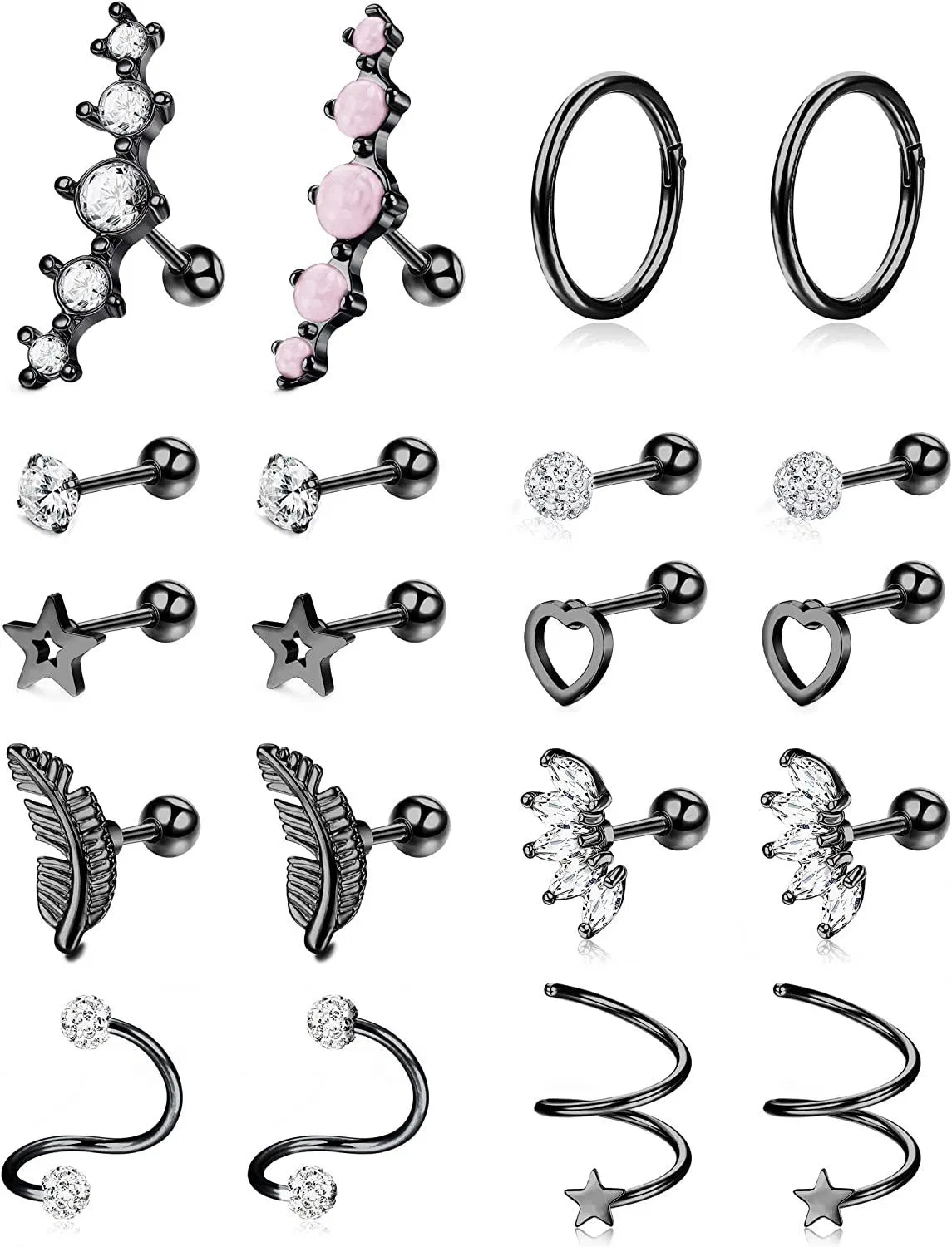 10 Paare Edelknorpel Ohrring Tragus Helix Piercing 16 Gauge Knorpel Ohrring Stud Hoop Forward Helix Tragus Ohrringe für Frauen Männer Tone
