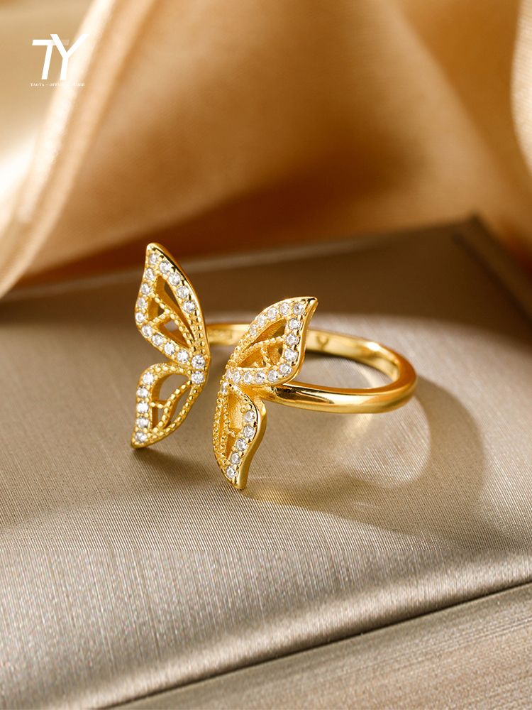 Elegant und süß eingeladen Zirkon Goldfarbe Schmetterlingsringe für Frau 2021 koreanische Mode Schmuck Hochzeit Luxus Party Girls Ring