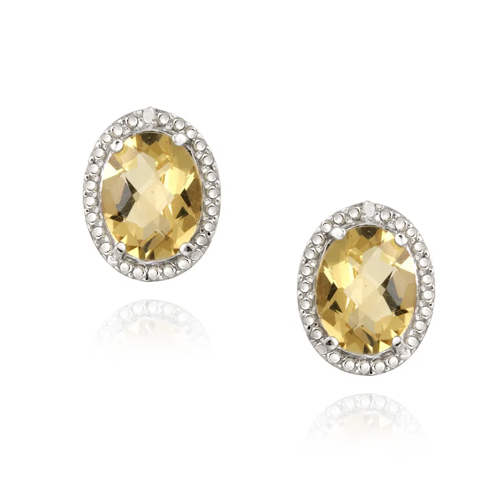 18 Karat Gold über Sterling Silber 3,3 Karat Citrine & Diamond Accent Oval Ohrringe