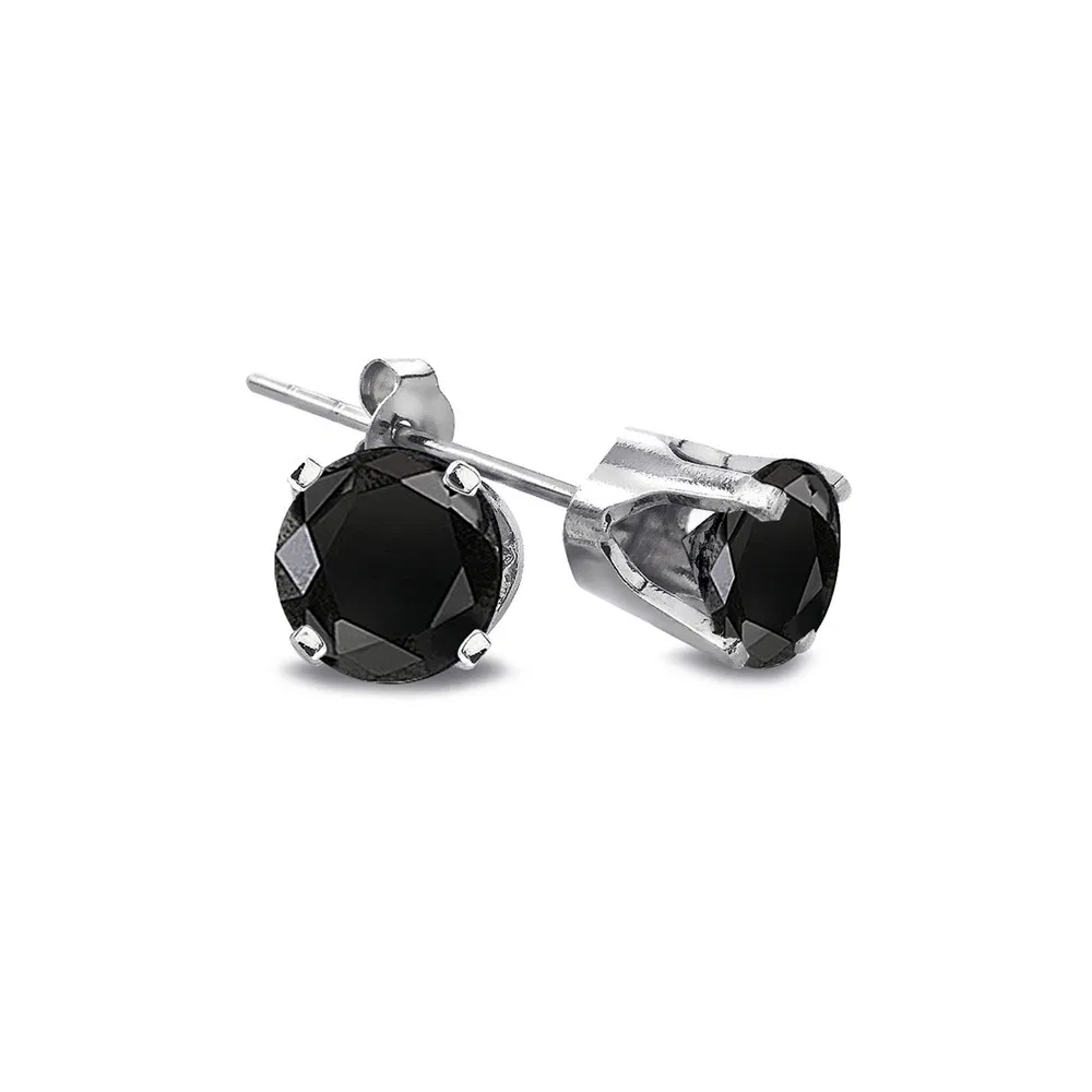1 / 4 Carat Round Black Diamond 14K White Gold Stud Ohrringe