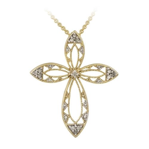 18 Karat Gold über Sterling Silber 1 / 8 Karat Diamant Ribbon Cross Anhänger