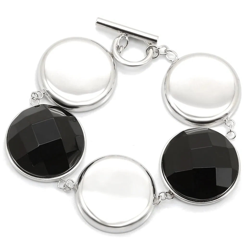 LOS333 - Rhodium 925 Sterling Silber Armband mit Halb-Precious Agate in Jet