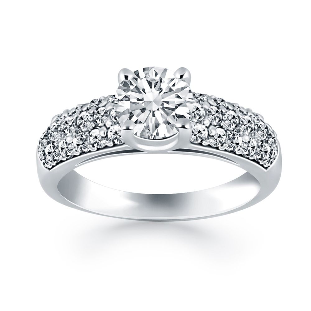 14 Karat Weißgold Tapered Pave Diamant Wide Band Engagement Ring