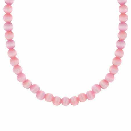 Sterling Silber 6mm Pink Cats Eye Beaded Halskette