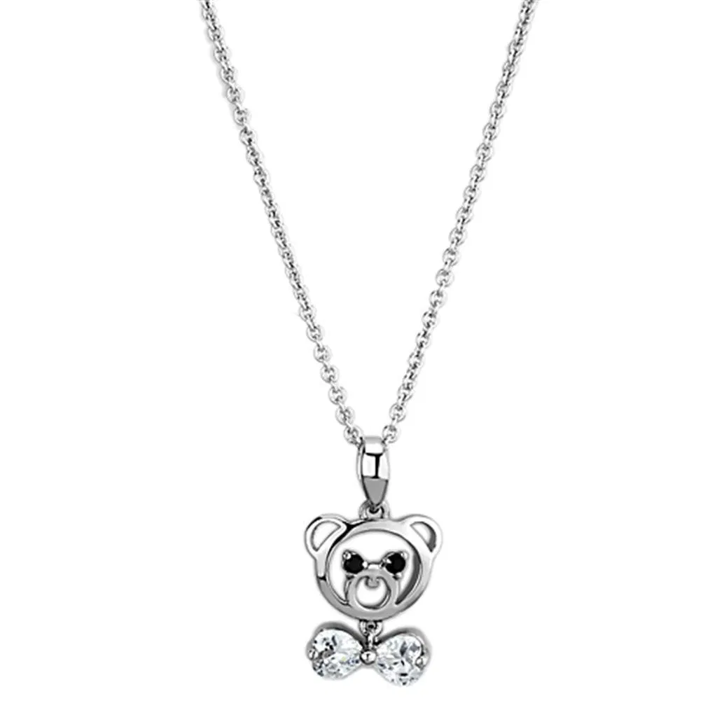 3W445 - Rhodium-Messing - Halskette mit AAA-Klasse CZ in Clear